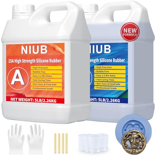 NIUB Abformsilikon, 15A 4,52kg Flüssiges Silikon Abformmasse, Selbstentlüftend, Lebensmittelecht, Easy Mold Release, Niedrige Viskosität, Anti-Tear, Hohe Zähigkeit - Silikon zum Abformen(Blaue) von NIUB