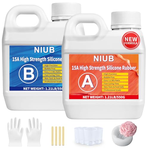 NIUB Abformsilikon,15A 1,25kg Flüssiges Silikon Abformmasse,Selbstentlüftend, Lebensmittelecht, Easy Mold Release, Niedrige Viskosität,Silikon zum Abformen von NIUB