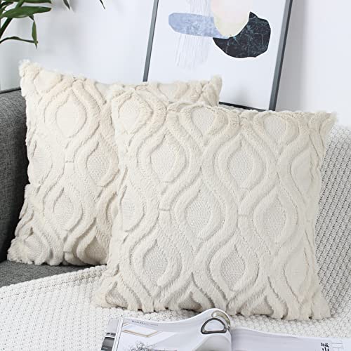 NIULAA 2er Set Wolle Kissenbezüge Beige 45x45 cm Weihnachten Dekokissen Kissenhülle Sofakissen Weich Couchkissen Kissenbezug Boho Zierkissenbezug für Wohnzimmer Schlafzimmer von NIULAA