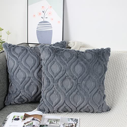 NIULAA 2er Set Plüsch Wolle Kissenbezug 40x40 Anthrazit Grau Samt Boho Deko Kissen Flauschig Couchkissen Dekokissen Fell Kissenbezüge Couch Wohnzimmer Modern Kissenhülle Bezug Sofakissen von NIULAA