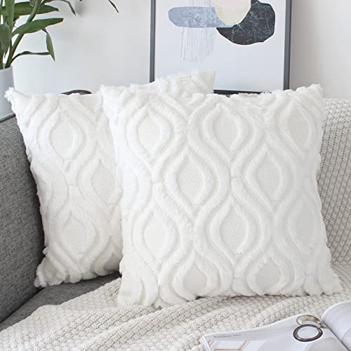 NIULAA 2er Set Plüsch Wolle Kissenbezug 45x45 cm Weiß Samt Deko Kissen Flauschig Couchkissen Fell Kissenbezüge für Sofa Wohnzimmer Modern Kissenhülle Bezug Zierkissen von NIULAA