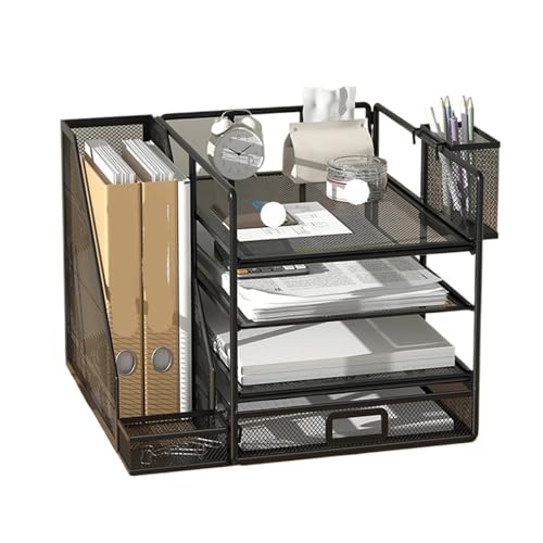 Brieftasche, um die Papiere aufzunehmen, 4-stufiger Organizer mit Schiebeschublade und 1 Stifthalter, Schreibtisch-Organizer aus Metallgeflecht Brieftasche, um die Papiere aufzunehmen, 4-stufiger Organizer mit Schiebeschublade und 1 Stifthalter, Schreibtisch-Organizer aus Metallgeflecht von NIUSABOU