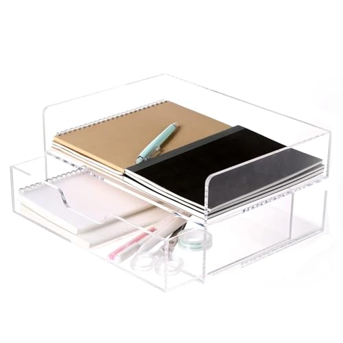 Brieftasche, um die Papiere aufzunehmen, Schreibtisch-Organizer mit Schublade, 2-stufiges Papierfach for Letter/A4-Druckerpapier/Zeitschriften, Home-Office-Zubehör von NIUSABOU
