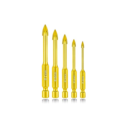 Diamanten, Mauerwerk Bohrer Set 3-12mm Hex Kreuz for Beton Ziegel Fliesen Glas Holz Kunststoff(3-4-5-6-7 MM) von NIUSABOU