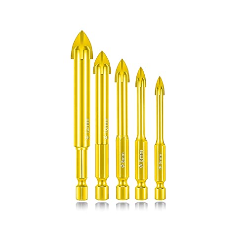Diamanten, Mauerwerk Bohrer Set 3-12mm Hex Kreuz for Beton Ziegel Fliesen Glas Holz Kunststoff(5-6-8-10-12 MM) von NIUSABOU