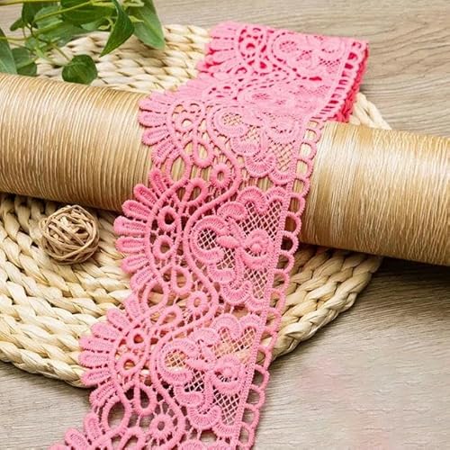 Lisiengürtel, 10 cm ausgehöhlte, floral bestickte Milchseide, wasserlösliche elastische Spitze, DIY-Näh- und Bastelstoffband, Rosa, Rot, Dunkelkaffee, 1 Meter Länge(Pink Red) von NIUSABOU