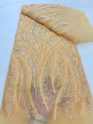 Lisiengürtel, 2024 afrikanische Perlen Pailletten Stickerei Braut Mesh Spitze Stoff for Nähen Multicolor 5 yard(2) von NIUSABOU