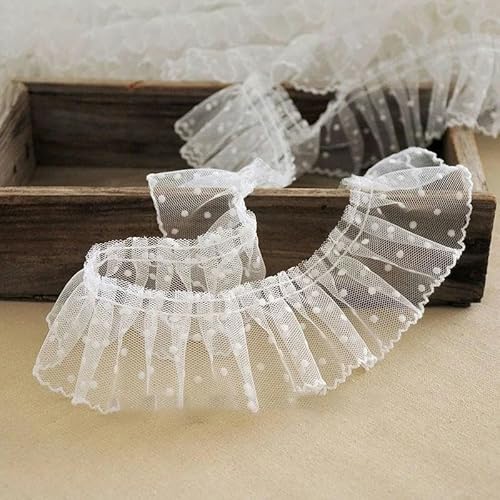 Lisiengürtel, 6CM Breite Polka Dot Bestickt Mesh Spitze Band Applique Trim Multicolor(White) von NIUSABOU