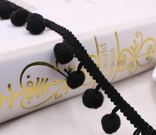 Lisiengürtel, Spitzenbesatz, Kugelband, Mini-Perlen-Pompom, Fransenband, Polyester-Baumwolle, 20 mm, mehrfarbig, 2 Yard(Black) von NIUSABOU