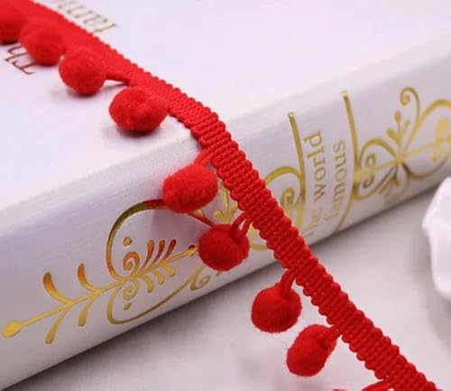 Lisiengürtel, Spitzenbesatz, Kugelband, Mini-Perlen-Pompom, Fransenband, Polyester-Baumwolle, 20 mm, mehrfarbig, 2 Yard(Red) von NIUSABOU