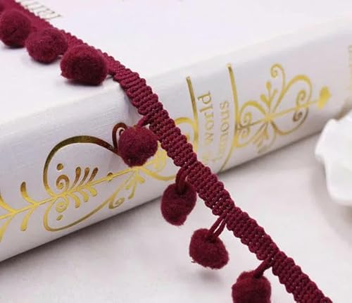 Lisiengürtel, Spitzenbesatz, Kugelband, Mini-Perlen-Pompom, Fransenband, Polyester-Baumwolle, 20 mm, mehrfarbig, 2 Yard(Wine red) von NIUSABOU