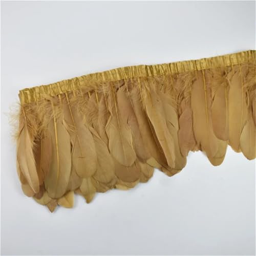 NIUSABOU Feder-Fransen-Besatz, Federbesatz Quaste Fransenband for Nähen von Hochzeitsaccessoires DIY 2 Meter(Khaki) von NIUSABOU