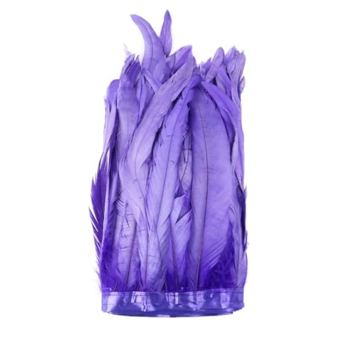 NIUSABOU Feder-Fransen-Besatz, Hahnenschwanzfedern, Besatz for Selbermachen, Basteln, Nähen, Kostüm, Hochzeitskleid, 2 m, 25–30 cm(Purple) von NIUSABOU