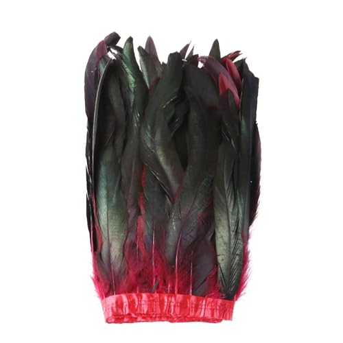 NIUSABOU Feder-Fransen-Besatz, Hahnenschwanzfedern, Besatz for Selbermachen, Basteln, Nähen, Kostüm, Hochzeitskleid, 2 m, 25–30 cm(Red) von NIUSABOU