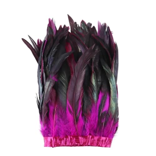 NIUSABOU Feder-Fransen-Besatz, Hahnenschwanzfedern, Besatz for Selbermachen, Basteln, Nähen, Kostüm, Hochzeitskleid, 2 m, 25–30 cm(Rose1) von NIUSABOU