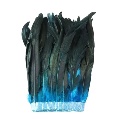 NIUSABOU Feder-Fransen-Besatz, Hahnenschwanzfedern, Besatz for Selbermachen, Basteln, Nähen, Kostüm, Hochzeitskleid, 2 m, 25–30 cm(Turquoise) von NIUSABOU