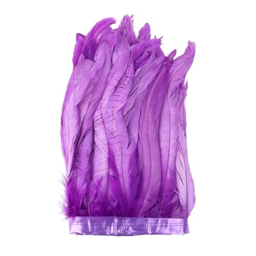 NIUSABOU Feder-Fransen-Besatz, Hahnenschwanzfedern, Besatz for Selbermachen, Basteln, Nähen, Kostüm, Hochzeitskleid, 2 m, 25–30 cm(Violet) von NIUSABOU