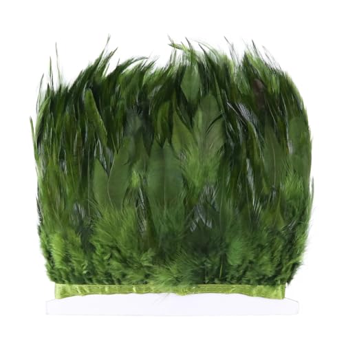 NIUSABOU Feder-Fransen-Besatz, Hühnerfederbesatz, Fransenband, Hochzeits- und Partydekoration, DIY-Bastelzubehör, Nähzubehör, 10–15 cm, 1 Meter(Olive EN8) von NIUSABOU
