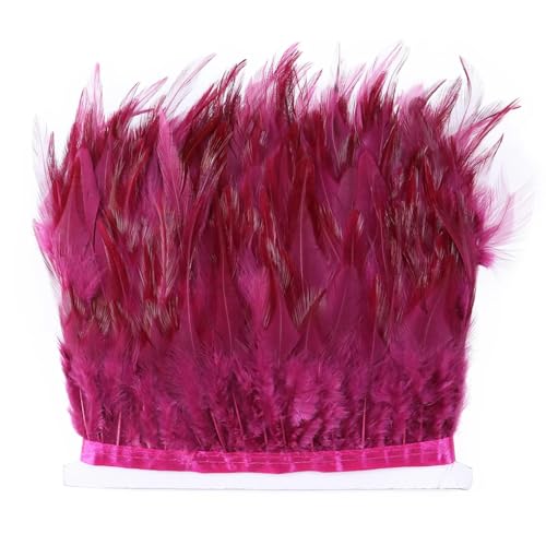 NIUSABOU Feder-Fransen-Besatz, Hühnerfederbesatz, Fransenband, Hochzeits- und Partydekoration, DIY-Bastelzubehör, Nähzubehör, 10–15 cm, 1 Meter(Rose) von NIUSABOU