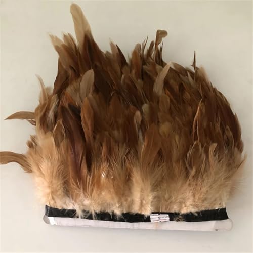NIUSABOU Feder-Fransen-Besatz, Hühnerschwanzfedern-Besatzstreifen, 5 Meter, 12–15 cm Breite, for Hochzeitsfeier-Dekoration, Basteln(Natural) von NIUSABOU