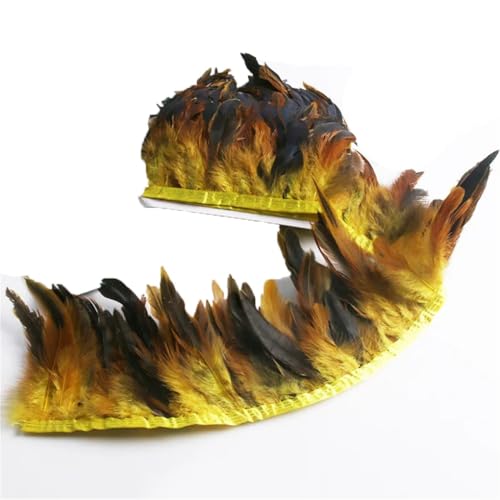 NIUSABOU Feder-Fransen-Besatz, Hühnerschwanzfedern-Besatzstreifen, 5 Meter, 12–15 cm Breite, for Hochzeitsfeier-Dekoration, Basteln(Yellow) von NIUSABOU