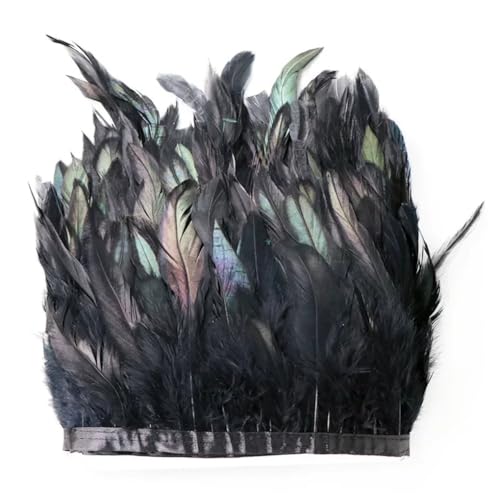 NIUSABOU Feder-Fransen-Besatz, Hühnerschwanzfedern-Besatzstreifen for Hochzeitsdekorationen, Basteln, Kleidungszubehör(Black,10Meter) von NIUSABOU
