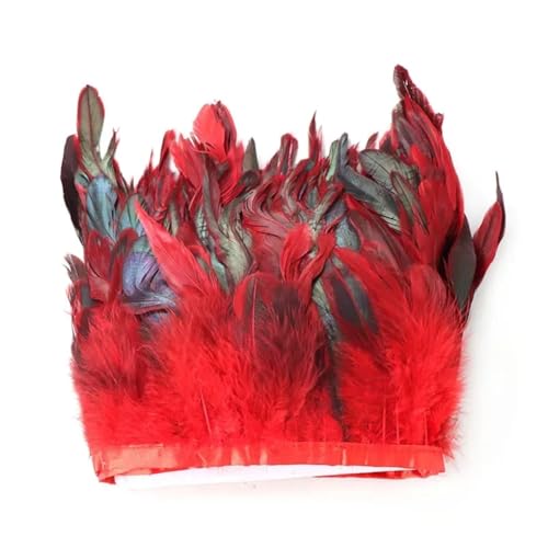 NIUSABOU Feder-Fransen-Besatz, Hühnerschwanzfedern-Besatzstreifen for Hochzeitsdekorationen, Basteln, Kleidungszubehör(Red,10Meter) von NIUSABOU