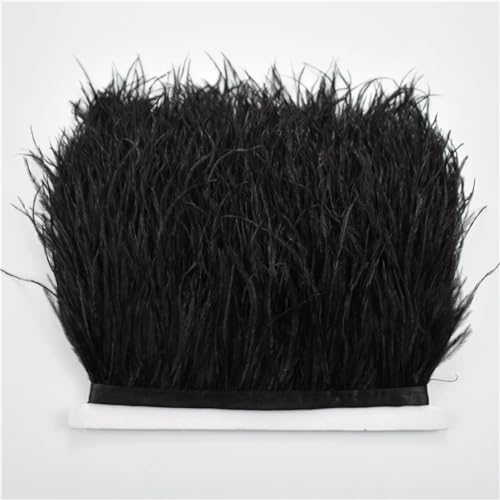 NIUSABOU Feder-Fransen-Besatz, Straußenfederbesätze for Handarbeiten, 8–10 cm, Band, Fransen, Federdekoration(Black,1Meter) von NIUSABOU