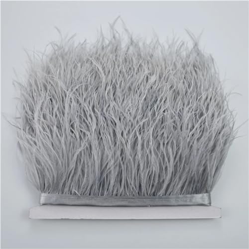 NIUSABOU Feder-Fransen-Besatz, Straußenfederbesätze for Handarbeiten, 8–10 cm, Band, Fransen, Federdekoration(Light Gray9,10Meters) von NIUSABOU