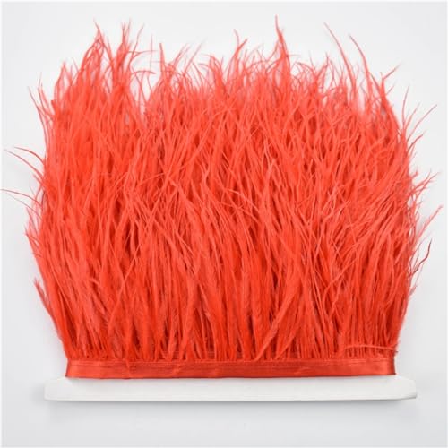 NIUSABOU Feder-Fransen-Besatz, Straußenfederbesätze for Handarbeiten, 8–10 cm, Band, Fransen, Federdekoration(Red,5Meters) von NIUSABOU