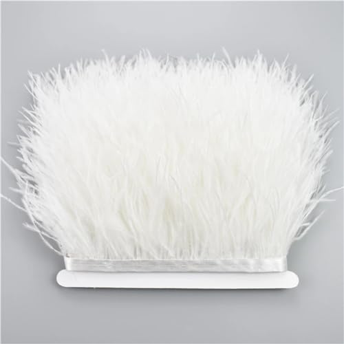 NIUSABOU Feder-Fransen-Besatz, Straußenfederbesätze for Handarbeiten, 8–10 cm, Band, Fransen, Federdekoration(White,1Meter) von NIUSABOU