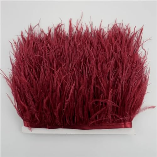 NIUSABOU Feder-Fransen-Besatz, Straußenfederbesätze for Handarbeiten, 8–10 cm, Band, Fransen, Federdekoration(Wine red,1Meter) von NIUSABOU