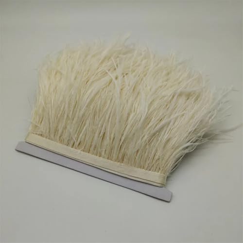 NIUSABOU Feder-Fransen-Besatz, Straußenfederbesatz, Fransenband for Nähen, Basteln, Kostüme, Dekoration, 10–15 Zentimeter, 4–6 Zoll(Beige,2Yards) von NIUSABOU