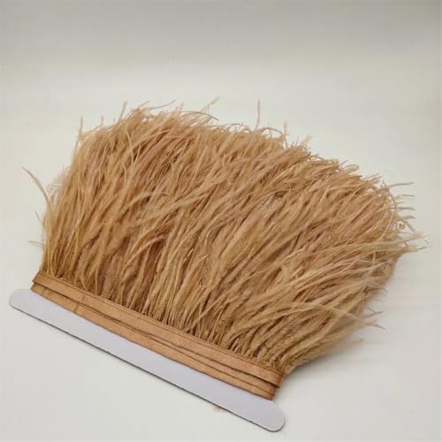 NIUSABOU Feder-Fransen-Besatz, Straußenfederbesatz, Fransenband for Nähen, Basteln, Kostüme, Dekoration, 10–15 Zentimeter, 4–6 Zoll(Light Coffee,10Yards) von NIUSABOU