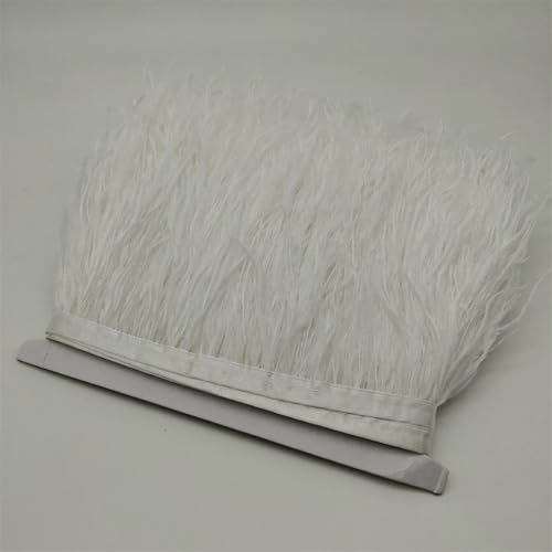 NIUSABOU Feder-Fransen-Besatz, Straußenfederbesatz, Fransenband for Nähen, Basteln, Kostüme, Dekoration, 10–15 Zentimeter, 4–6 Zoll(White,5Yards) von NIUSABOU