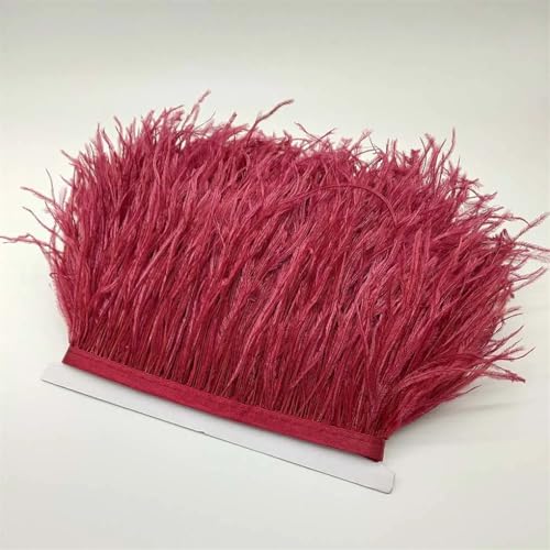 NIUSABOU Feder-Fransen-Besatz, Straußenfederbesatz, Fransenband for Nähen, Basteln, Kostüme, Dekoration, 10–15 Zentimeter, 4–6 Zoll(Wine red,10Yards) von NIUSABOU