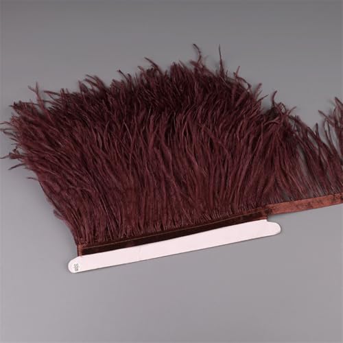 NIUSABOU Feder-Fransen-Besatz, Straußenfedern Band Fransenbesatz for Nähen von Besätzen for Kleider, Kleidung, Kostüme, Bastelzubehör(Coffee,5 Meters) von NIUSABOU