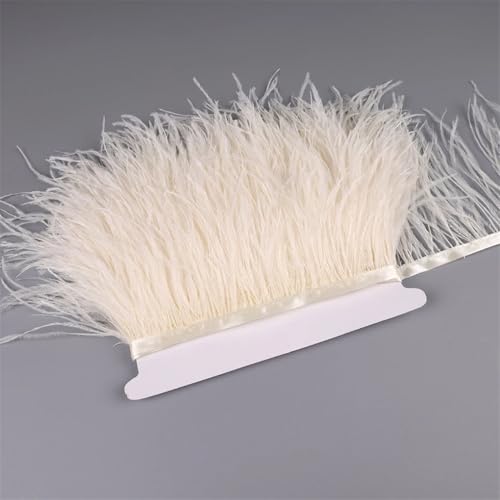 NIUSABOU Feder-Fransen-Besatz, Straußenfedern Band Fransenbesatz for Nähen von Besätzen for Kleider, Kleidung, Kostüme, Bastelzubehör(Cream,10 Meters) von NIUSABOU