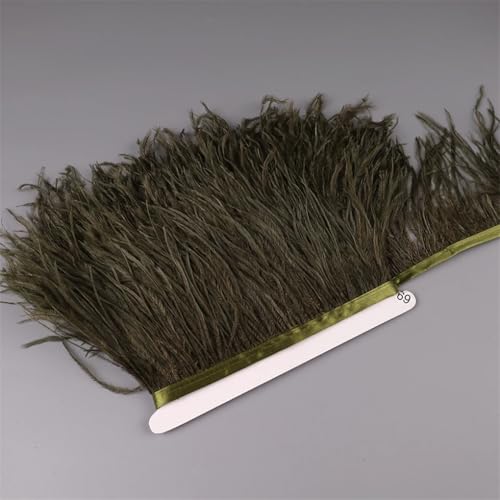 NIUSABOU Feder-Fransen-Besatz, Straußenfedern Band Fransenbesatz for Nähen von Besätzen for Kleider, Kleidung, Kostüme, Bastelzubehör(Dark Olive,5 Meters) von NIUSABOU