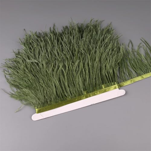 NIUSABOU Feder-Fransen-Besatz, Straußenfedern Band Fransenbesatz for Nähen von Besätzen for Kleider, Kleidung, Kostüme, Bastelzubehör(Olive EN8,10 Meters) von NIUSABOU