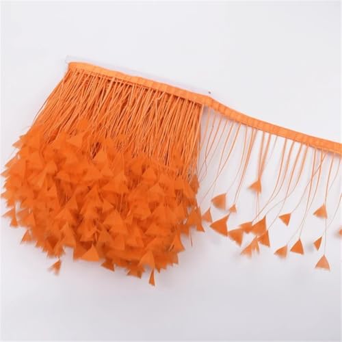 NIUSABOU Feder-Fransen-Besatz, Truthahnfedern auf Band Quaste Fransenbesatz 1 Meter 12-15 cm Bastelband Nähen Kleidung Dekor(10.Orange) von NIUSABOU