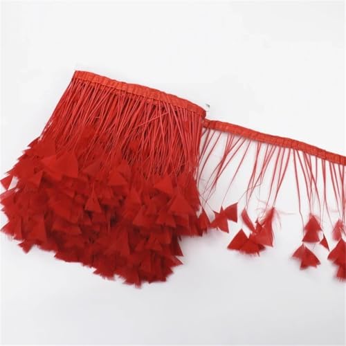 NIUSABOU Feder-Fransen-Besatz, Truthahnfedern auf Band Quaste Fransenbesatz 1 Meter 12-15 cm Bastelband Nähen Kleidung Dekor(3.Red) von NIUSABOU