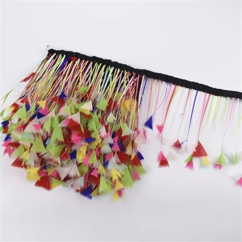 NIUSABOU Feder-Fransen-Besatz, Truthahnfedern auf Band Quaste Fransenbesatz 1 Meter 12-15 cm Bastelband Nähen Kleidung Dekor(31.Multicolour) von NIUSABOU