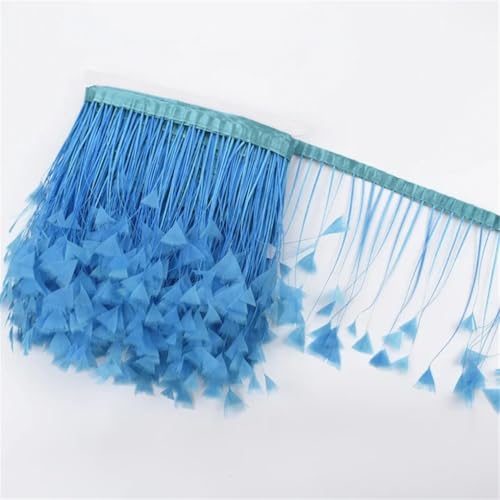 NIUSABOU Feder-Fransen-Besatz, Truthahnfedern auf Band Quaste Fransenbesatz 1 Meter 12-15 cm Bastelband Nähen Kleidung Dekor(6.Lake Blue) von NIUSABOU