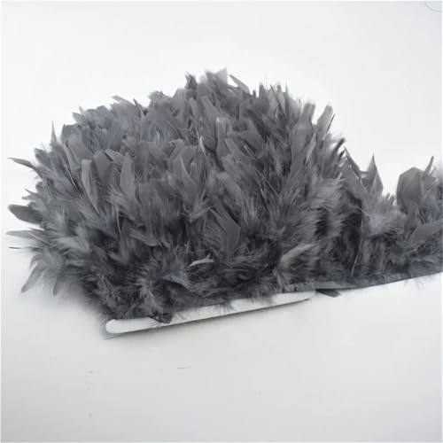 NIUSABOU Feder-Fransen-Besatz, Türkei Feder Trim Quaste Fringe Band for Nähen Kostüm Kleid Hochzeit Dekoration Handwerk(18.Dark Gray,10 Meters) von NIUSABOU