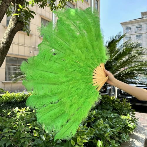 großer Straußventilator, 13 Knochen Straußenfeder Fächer Mehrfarbig 100CM/130CM Links/Rechts Hand(Green,100CM Left Hand) von NIUSABOU