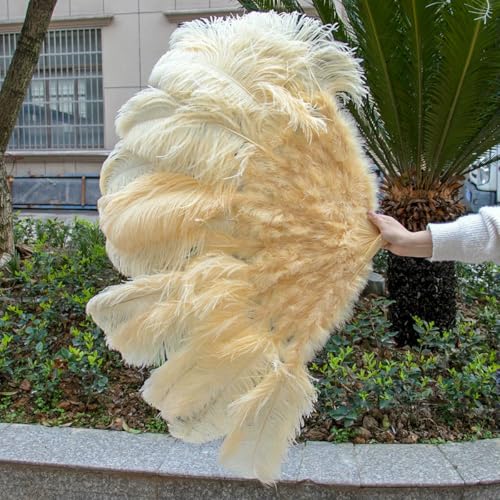 großer Straußventilator, 13 Knochen Straußenfeder Fächer Mehrfarbig 100CM/130CM Links/Rechts Hand(Light Yellow,130CM Left handb) von NIUSABOU