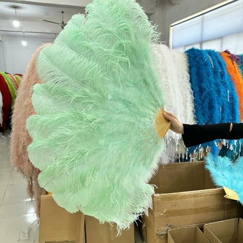 großer Straußventilator, 13 Knochen Straußenfeder Fächer Mehrfarbig 100CM/130CM Links/Rechts Hand(Mint Green,130CM Left handb) von NIUSABOU