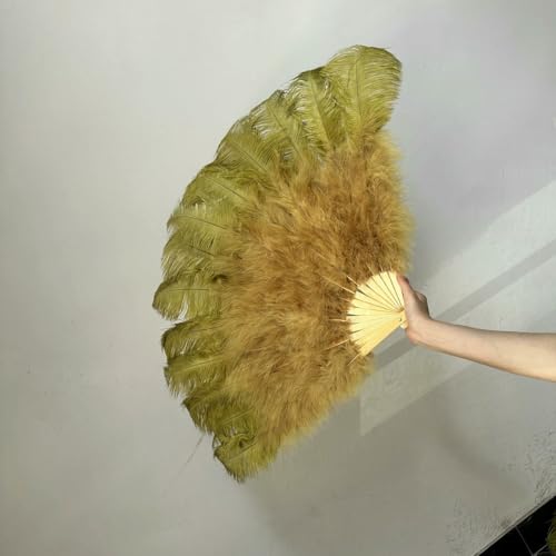 großer Straußventilator, 13 Knochen Straußenfeder Fächer Mehrfarbig 100CM/130CM Links/Rechts Hand(Olive Green,100CM Right Hand) von NIUSABOU