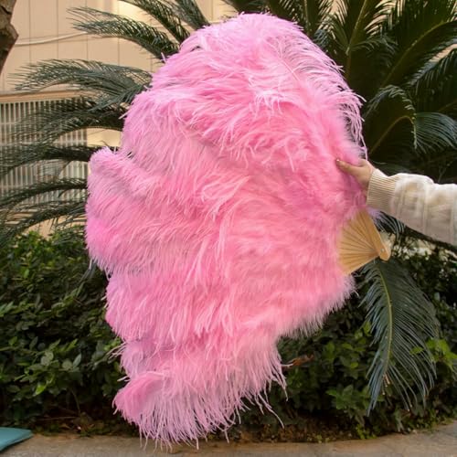 großer Straußventilator, 13 Knochen Straußenfeder Fächer Mehrfarbig 100CM/130CM Links/Rechts Hand(Pink,100CM Left Hand) von NIUSABOU
